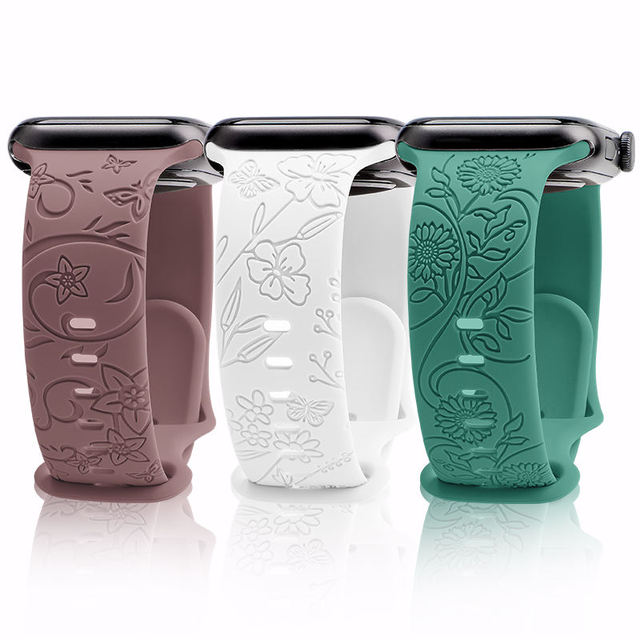 Watchband Factory OEM 45mm 49mm Embossed Carved Smart Watch Strap for Apple Watch 8 7 6 Luxury Charm Silicone Watch Bands
