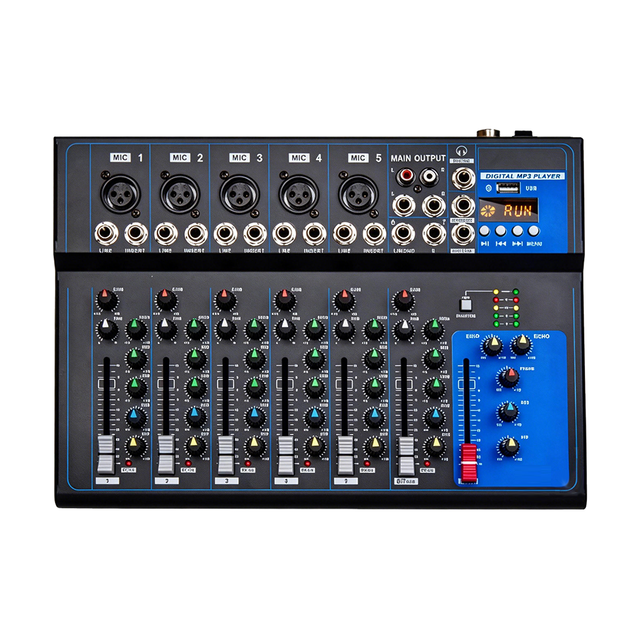 Shunjiayu Professional F4/7 Channel Mixing Console USB Input Reverb for Small Home KTV Computer Recording Stage Performance