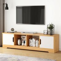 Modernes, schlichtes TV-Möbel und Couchtisch-Kombination im nordischen Stil aus Holz für Wohnzimmer, Schlafzimmer und kleine Wohnungen, aus Spanplatten gefertigt.