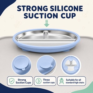 Assiettes <span class=keywords><strong>pour</strong></span> tout-petits en acier inoxydable 316L de qualité alimentaire de 9 pouces, en silicone, avec ventouse antidérapante, motif uni, écologiques, réutilisables, 0-12 <span class=keywords><strong>mois</strong></span> - Product Image 4