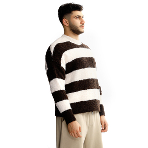 Winter New Wool Blend Anti-Wrinkle Breathable <strong>Knitted</strong> Casual Ribbed Black and <strong>White</strong> Striped Mixed Color Men's <strong>Sweater</strong> - Product Image 4