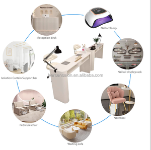 Mesa de Manicura de Lujo Moderna de Metal Blanco con Estaciones Dobles para Salones de Belleza y Salas de Estar - Product Image 6