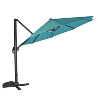 Parasol de terrasse autoportant de 3 m avec design suspendu décalé, auvent turquoise, levage à manivelle et base croisée pour jardin