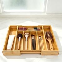 Organisateur de tiroir extensible en bambou pour rangement sous évier, idéal pour le rangement de soutiens-gorge, chaussettes, maquillage, salle de bain, bureau et cuisine