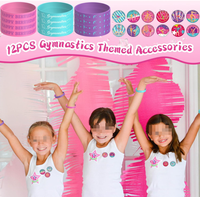 Bracelet en silicone, badge, carnet, papeterie, porte-clés, autocollant, jouet, cadeau, bonbons, sacs de friandises, faveurs pour fête d'anniversaire sur le thème de la gymnastique