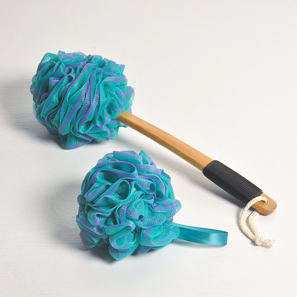 Cepillo de baño/bola de baño (verde con bordes morados)