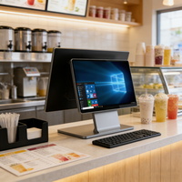Caisse enregistreuse tout-en-un pour restaurant, 15,6 + 11,6 pouces, ultra-mince, cadre de 0,39 pouce, Windows Android OEM, avec corps entièrement en alliage d'aluminium