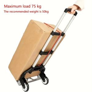 Chariot à bagages pliant en alliage d'aluminium Chariot de magasinage portable pour l'extérieur avec tige de traction - Product Image 5