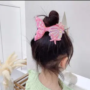 Pinces à cheveux princesse à paillettes pour filles, 4 couleurs, mignon, queue de poisson, étoile de mer, coquillage, accessoires pour cheveux