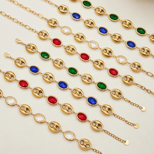 Conjunto de Joyería de Moda al por Mayor, Elegante, de Acero Inoxidable, con Eslabones Huecos en Forma de Nariz de Cerdo, Pulsera y Collar con Piedras de Cristal Ovaladas para Mujer - Product Image 2