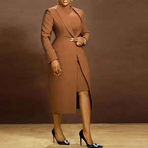 Conjunto de Falda y Chaqueta de Negocios para Mujer, Estilo Formal, con Detalle de Botones, Material de Spandex/Poliéster, Antiarrugas, Falda Interior - Product Image 5