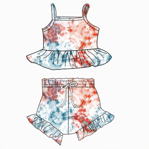 Completo per Bambine per il 4 Luglio, Top con Volant e Pantaloncini in Tessuto Milk Silk, Set 2 Pezzi, Abbigliamento Patriottico per Bambini per la Festa dell'Indipendenza - Product Image 6