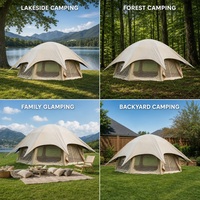 Dôme de glamping gonflable de 19,63 m², tente de camping en toile de coton 5x5m, colonnes d'air en PVC de 16 cm, hublot en TPU pour événements familiaux