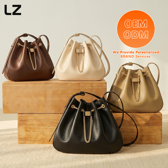 LZ Customize Logo Genuine Leather Shoulder Bag Manufacturer Bucket Handbag Lady Work Purse Daily Messenger Tote Bag for Woman