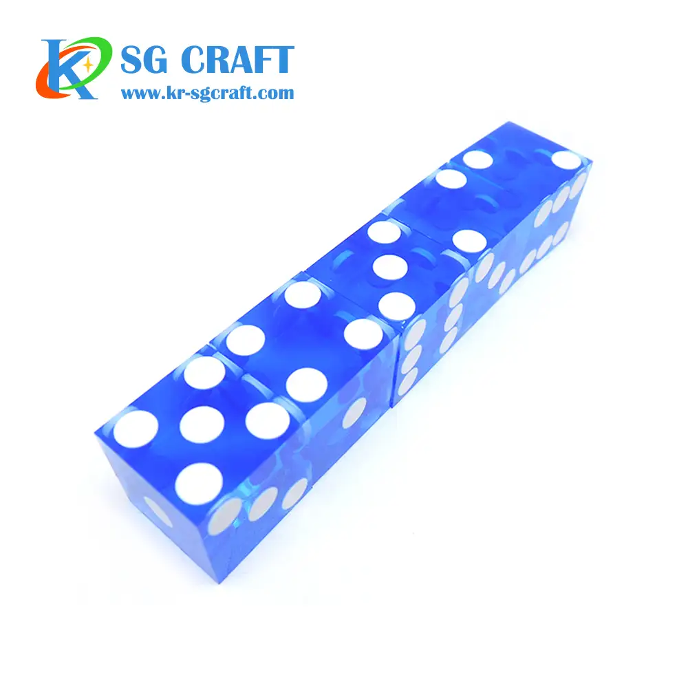 Wholesale günstige custom kunststoff 19mm d6 6 seitige weiß dot craps tabelle transparent blau casino würfel mit kanten