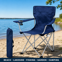 Chaise pliante orange pour le camping, la plage et la pêche avec porte-gobelets