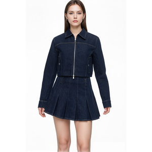 Brand Customization Stretchy Breathable Formal Styling Summer <strong>Pleated</strong> Mini <strong>Skirt</strong> Women's A-Line <strong>Denim</strong> Waist Logo Inner Layer - Product Image 3