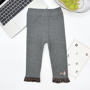 Leggings extensibles doux pour bébés filles et tout-petits, doublés polaire, à volants, motif écossais, avec lapin en peluche, collection automne-hiver - Product Image 4