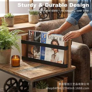 Wooden Vintage Wall Magazine <b>Shelf</b> Rectangle 1 Tier Wall Mounted Storage <b>Rack</b> For Living Room Book Display - Product Image 2