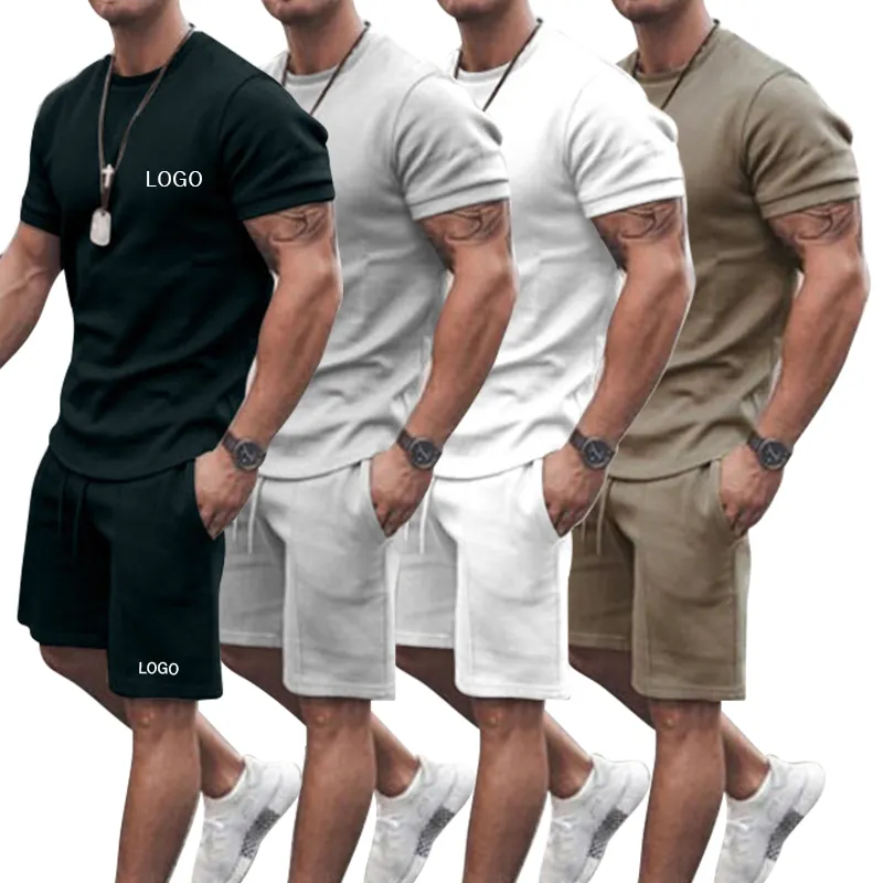 Wholesale Summer New Men Casual Shorts Sets Short Sleeve T Shirt Shorts Solid Tracksuit Set Men's Brand Clothing 2 Pieces Sets