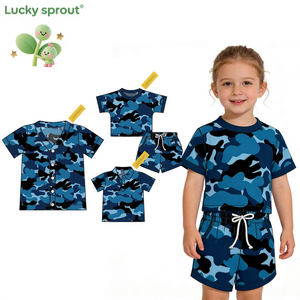 Ensemble haut et short à manches courtes <span class=keywords><strong>en</strong></span> tissu de bambou ultra-doux qui garde votre petite fille au frais tout l'été, imprimé camouflage <span class=keywords><strong>bleu</strong></span> tendance - Product Image 1