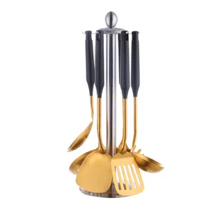 Classic Hollow Handle Kitchen Cooking Tools Stainless Steel Kitchen Utensils Set With Holder