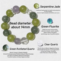 Bracelet classique en perles de quartz rutilé vert serpentine naturel, perles de fluorite bleue diabole de 14 mm, énergie de guérison audacieuse, cadeau