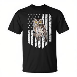 T-shirt con bandiera americana e gufo screech con baffi, per il 4 luglio - Product Image 2