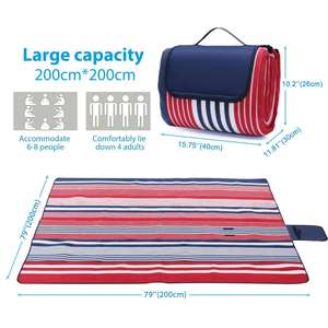 Classic Striped Picnic Fleece Waterproof Extra <b>Large</b> Foldable Beach <b>Mat</b> Portable Camping Blanket With Handle for Travel - Product Image 3