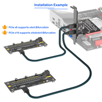 Carte Riser PCIe 4.0 X8 Bifurquée 2 Ports OCuLink SFF-8612 2x PCI-E 16X avec Câble Tressé 500mm pour Double GPU PC de Bureau