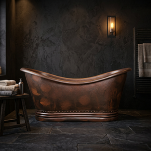 Baignoire autoportante en cuivre martelé marron ovale, artisanale de luxe pour usage domestique et hôtelier, artisanat indien - Product Image 1