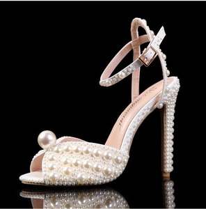 Women Glitter Beaded Stiletto High Heeled <b>Sandals</b> Ankle Strap Peep Toe Party Wedding <b>Evening</b> High Heeled Ladies Footwear - Product Image 5