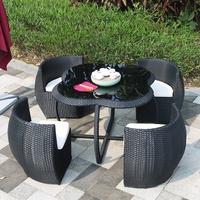 Meubles de jardin Templar Courtyard : Table à thé imperméable et résistante aux UV, chaises en rotin pour patio, balcon ou extérieur