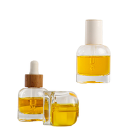 Botella de vidrio Hopeck de 20/30 ml para aceite esencial/suero, con hombro redondo corto y ancho, tapa de vidrio 18/400, pipeta cuentagotas transparente con cepillo.
