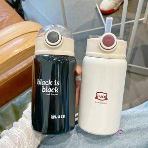 Luck Portable Insulated Water <b>Bottle</b> With Straw 500Ml Travel Tumbler For Adults Students Kids - Product Image 1