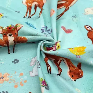 OEM ODM Soft Touch Plain Spandex Knitted Jersey Cute Flower Rabbit Deer Print Custom Printing Cotton Lycra Fabric For Kids