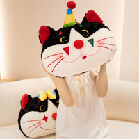 Ensemble oreiller et couverture 2-en-1 Chat Clown Bouffon Adorable, coussin en peluche douce bouclée avec couverture à pois amovible pour canapé, bureau, voyage