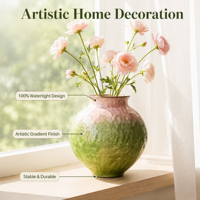 Ensemble de 3 vases en céramique dégradé ombré nordique, vases à fleurs luxueux roses et verts brillants pour une décoration intérieure moderne