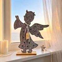Décoration de Noël en feutre, ange, étiquette en bois Merry X-MAS, découpes en forme d'étoile, décoration de table, 30 cm, gris