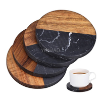 Sous-verre moderne en marbre isolant avec insert en bois d'acacia, dessous de plat en bois et marbre pour table à thé