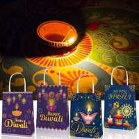 Diwali fête traiter sacs avec poignée 12 pièces Diwali cadeau bonbons sacs inde fête faveur Diwali indien célébration fournitures décoration