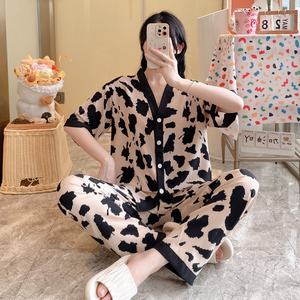 <span class=keywords><strong>Pantaloni</strong></span> da notte estivi da <span class=keywords><strong>donna</strong></span> Hua Er in seta a manica corta 2 pezzi da salotto per la <span class=keywords><strong>casa</strong></span> pigiama con collo Kimono di lusso in raso - Product Image 6