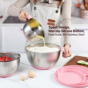 ステンレス鋼ミキシングボウルノンスリップネスティングウィズキングボウルセットキッチンミキシングボウルサラダクッキングベーキング用ストレーナー - Product Image 3