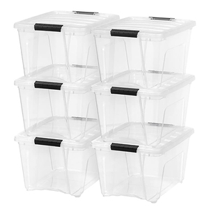 Factory Manufacturer Custom Storage Box & Bins Transparent Tote with Handle Colorful Stackable for Clothes Toys Clear