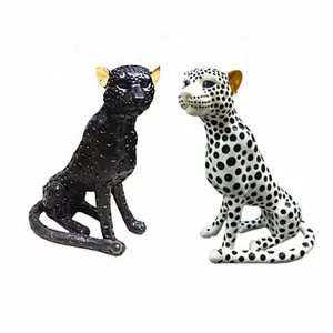 Resina de leopardo preto para decoração, 60cm, alto, estatueta pantera, escultura, simulação, enfeites de animais para decoração caseira