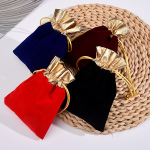 Gold Drawstring Closure <b>Pouch</b> Gift Velvet Bag for Jewelry Packaging X-mas Holiday - Product Image 1