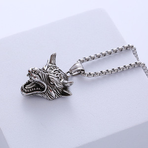 Oem odm personalizado fundición de joyería retro 316L de acero inoxidable cabeza de Lobo colgante collar para los hombres - Product Image 3