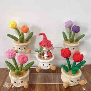 Cactus en crochet fait main en pot, ornements créatifs en laine pour la maison - Product Image 3
