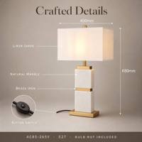 Lampe de table en marbre naturel, abat-jour en tissu de lin et fer laqué, E27, lampe de chevet moderne de luxe pour la chambre à coucher, décoration de la maison