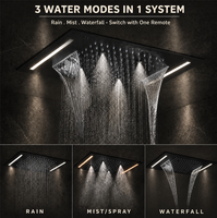 Système de douche thermostatique LED noir mat en laiton massif 500x360mm avec pommeau de plafond et 6 jets latéraux pour salle de bain
